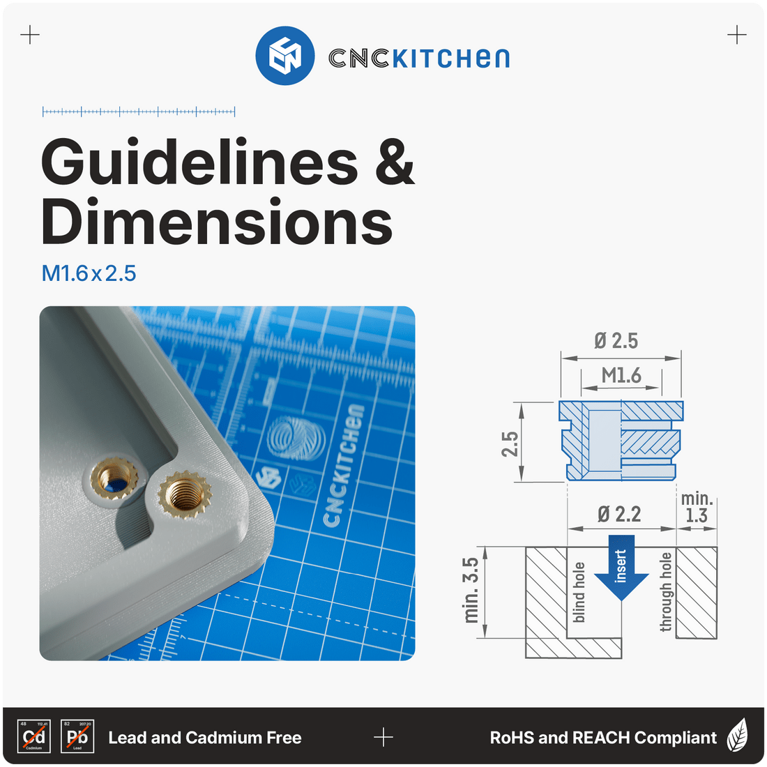 Gjengeinnsats for plast - M1.6 x 2.5mm, 100stk - Bilde 3