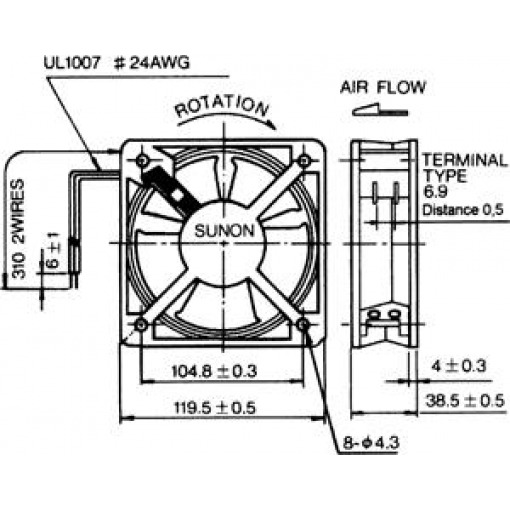 Vifte, 230V, 120mm x 38mm, Kulelager, 2850rpm - Bilde 2