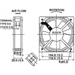 Alternative view of Vifte, 230V, 120mm x 25mm, Kulelager, 2150rpm