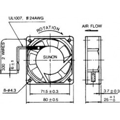 Alternative view of Vifte, 230V, 80mm x 25mm, Kulelager, 2450rpm