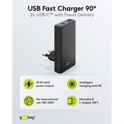 Alternative view of Lader, USB-PD, 65W, svart, tynn