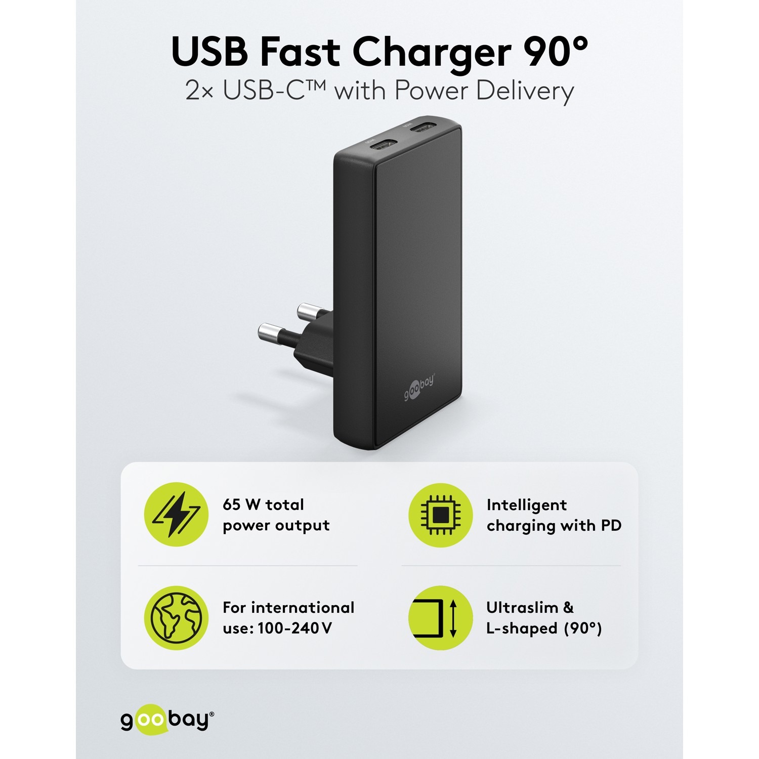 Lader, USB-PD, 65W, svart, tynn - Bilde 2