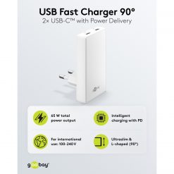 Alternative view of Lader, USB-PD, 65W, hvit, tynn