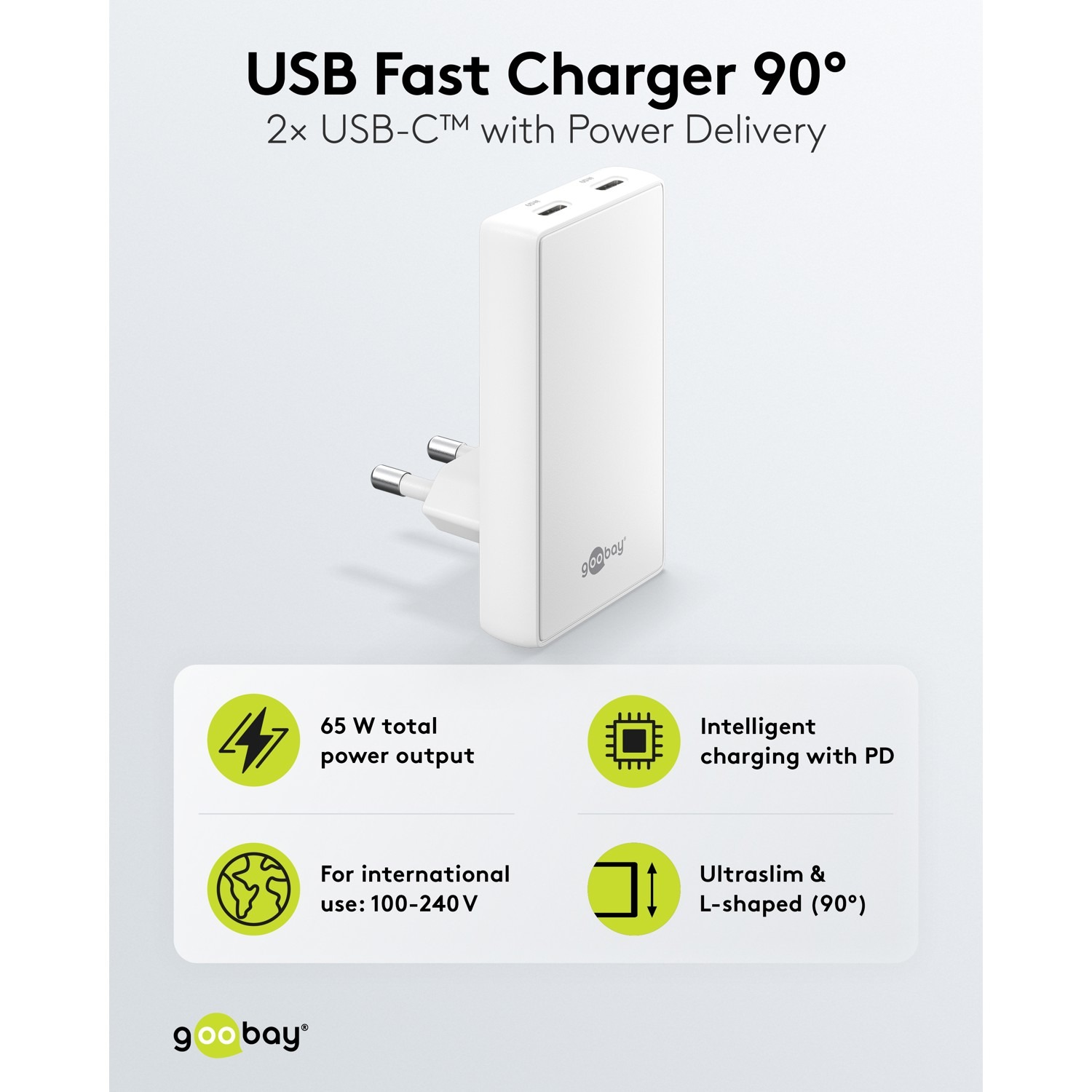 Lader, USB-PD, 65W, hvit, tynn - Bilde 2