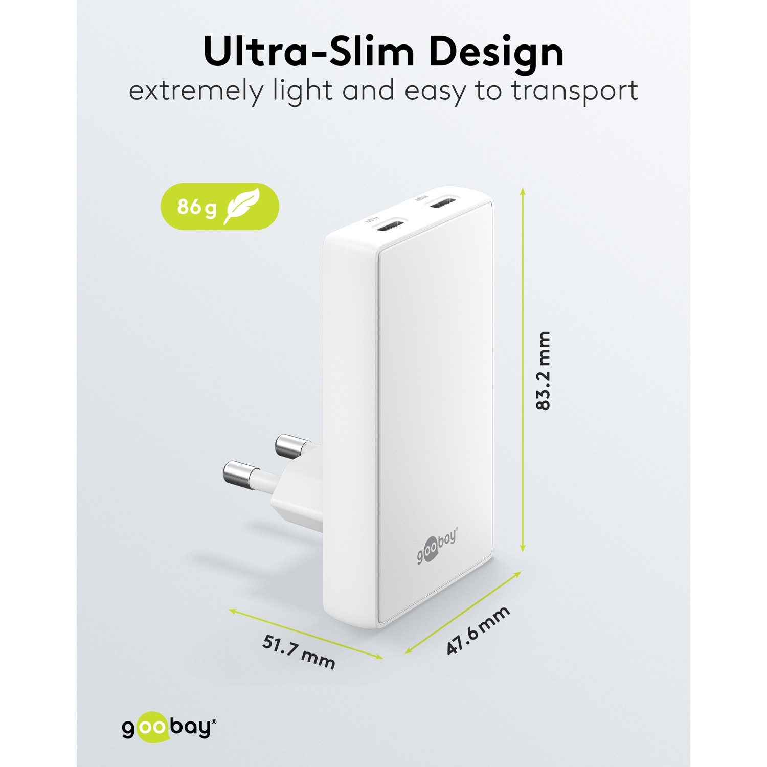 Lader, USB-PD, 65W, hvit, tynn - Bilde 3