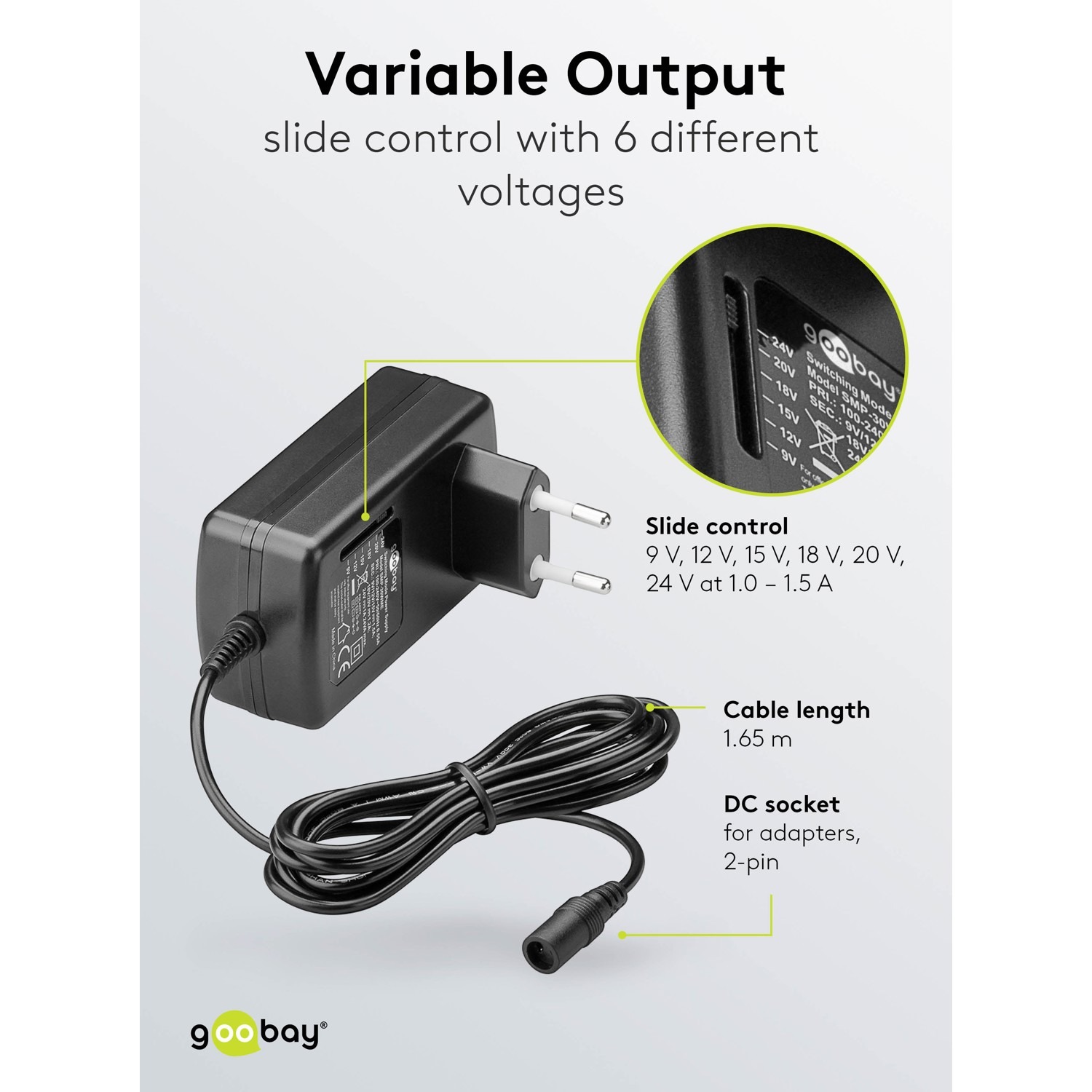 Batterieliminator, 9-24V, 1.5A, 24W - Bilde 3