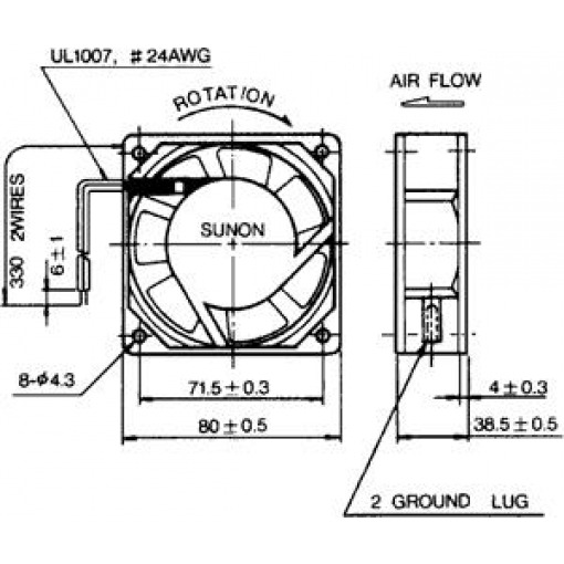 Vifte, 230V, 80mm x 38mm, Kulelager, 2400rpm - Bilde 2