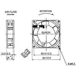 Alternative view of Vifte, 230V, 92mm x 25mm, Kulelager, 2350rpm