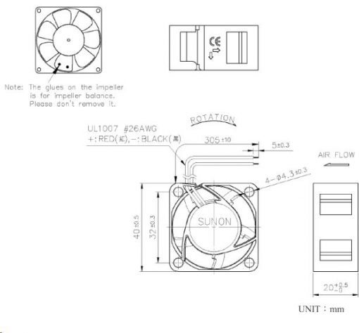 Vifte, 12V, 40 x 20mm, MagLev, 4500rpm - Bilde 2