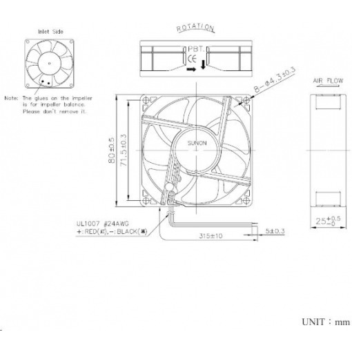 Vifte, 12V, 80 x 25mm, MagLev, 2000rpm - Bilde 2