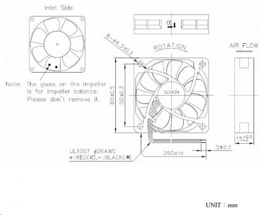 Vifte, 12V, 60 x 15mm, MagLev, 4700rpm - Bilde 2