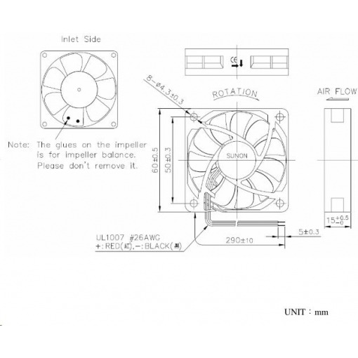 Vifte, 12V, 60 x 15mm, MagLev, 4700rpm - Bilde 2