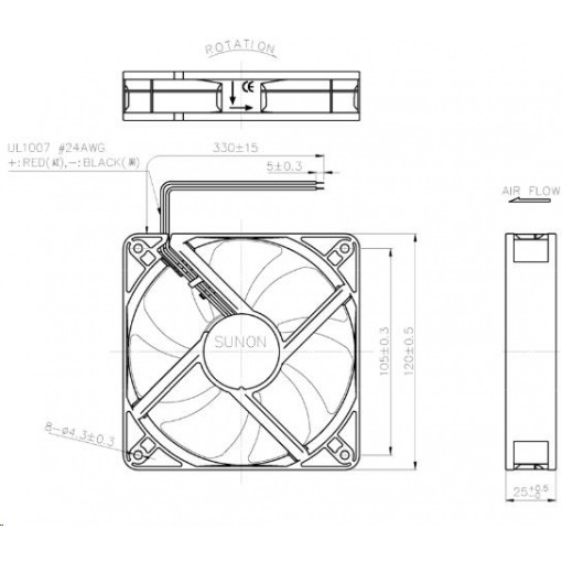 Vifte, 12V, 120 x 25mm, MagLev, 3100rpm - Bilde 2