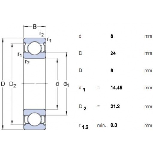 Kulelager, 628-2Z, SKF - Bilde 2