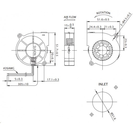Vifte, 12V, 50 x 15mm, Radial, MagLev, 5200rpm - Bilde 2
