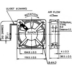 Alternative view of Vifte, 230V, 120mm x 38mm, Kulelager, 1650rpm, kabelsko