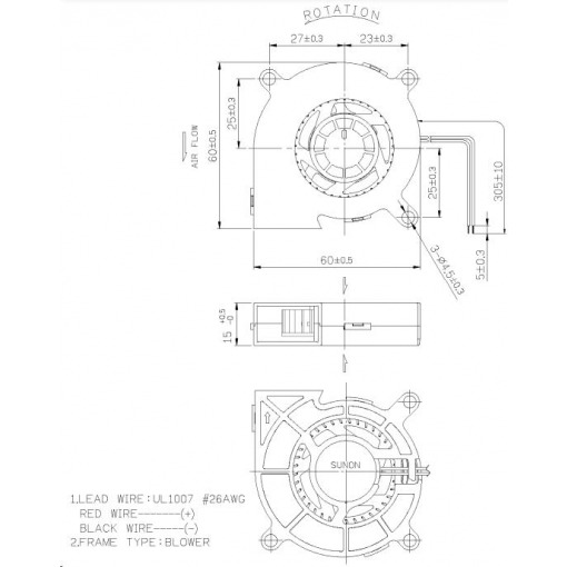 Vifte, 12V, 60 x 15mm, Radial, MagLev, 5200rpm - Bilde 2
