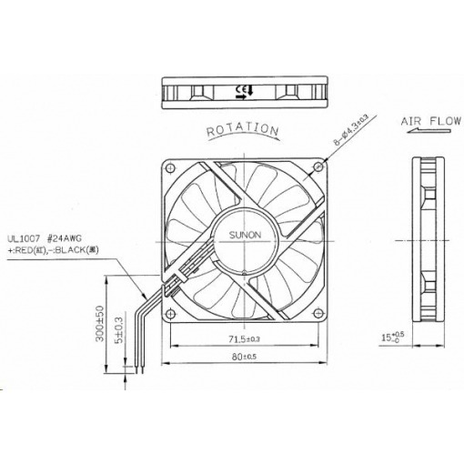 Vifte, 12V, 80 x 15mm, MagLev, 3000rpm - Bilde 2