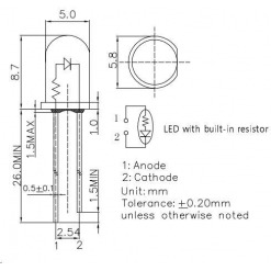 Alternative view of Led 12V - 5mm, grønn, 68-90mcd