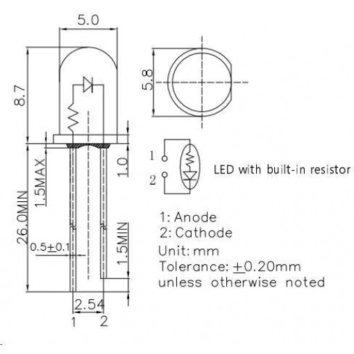 Led 12V - 5mm, grønn, 68-90mcd - Bilde 2
