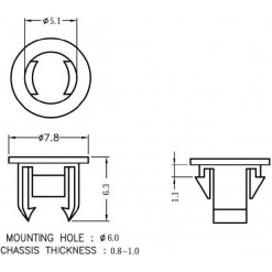 Alternative view of LED-holder for 5mm led, 0.8-1mm panel