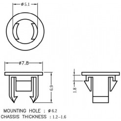 Alternative view of LED-holder for 5mm led, 1.2-1.6mm panel