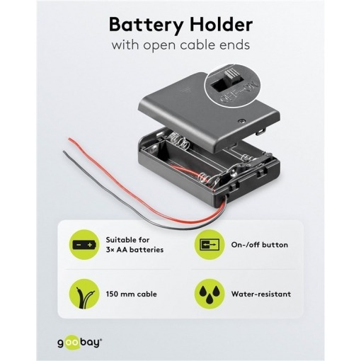 Batteriholder med ledning og bryter, 3x AA - Bilde 2