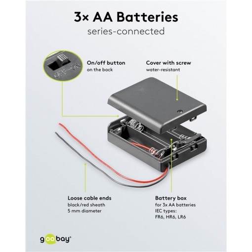 Batteriholder med ledning og bryter, 3x AA - Bilde 4