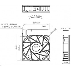 Alternative view of Vifte, 12V, 140 x 38mm, Kulelager, 5500rpm