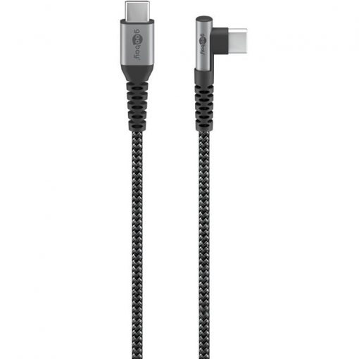 Kabel - USB C-C, 60W, 2m, vinklet, metallplugger