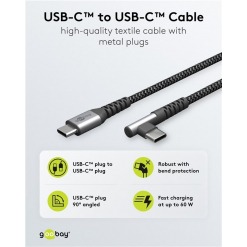 Alternative view of Kabel - USB C-C, 60W, 2m, vinklet, metallplugger