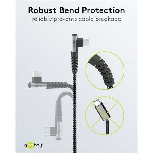 Kabel - USB C-C, 60W, 2m, vinklet, metallplugger - Bilde 3