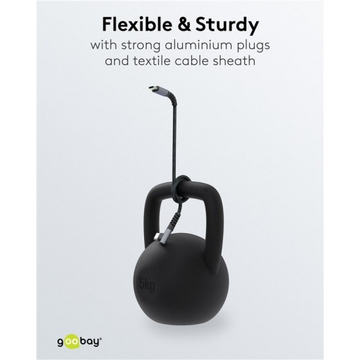 Kabel - USB C-C, 60W, 2m, vinklet, metallplugger - Bilde 4
