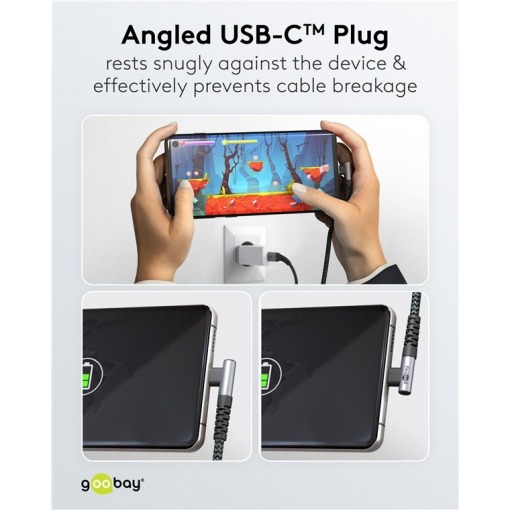Kabel - USB C-C, 60W, 2m, vinklet, metallplugger - Bilde 5