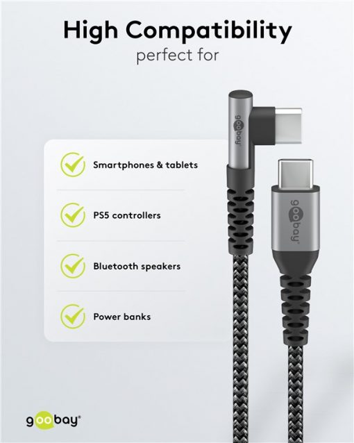 Kabel - USB C-C, 60W, 2m, vinklet, metallplugger - Bilde 6
