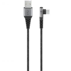 Kabel - USB A-C, 60W, 2m, vinklet, metallplugger