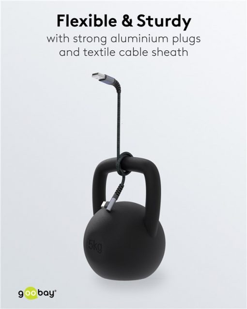 Kabel - USB A-C, 60W, 2m, vinklet, metallplugger - Bilde 4