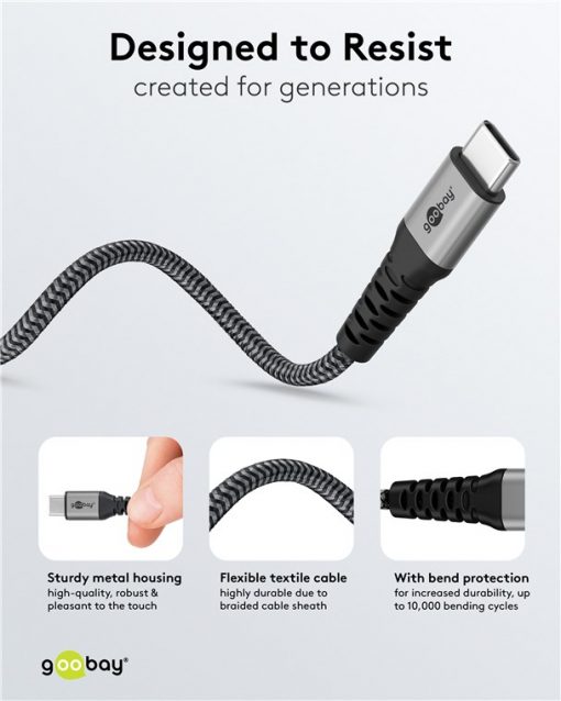 Kabel - USB A/C-C, 60W, 1m, metallplugger, m/adapter - Bilde 5