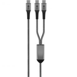 Kabel - USB C-2xC, 60W, 1.5m, metallplugger, 2-i-1