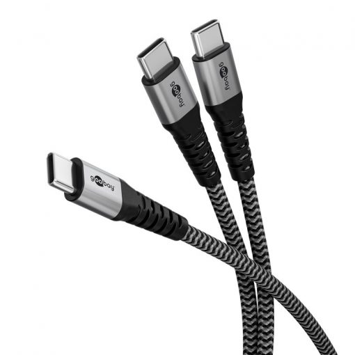 Kabel - USB C-2xC, 60W, 1.5m, metallplugger, 2-i-1 - Bilde 9