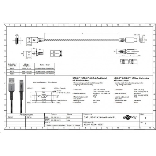 Kabel - USB A-C, 60W, 2m, metallplugger - Bilde 8