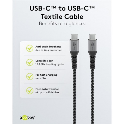 Kabel - USB C-C, 60W, 1m, metallplugger - Bilde 4