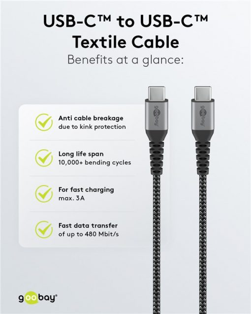Kabel - USB C-C, 60W, 1m, metallplugger - Bilde 4