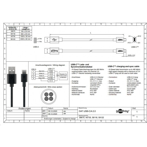 Kabel - USB A-C, 15W, 2m - Bilde 7