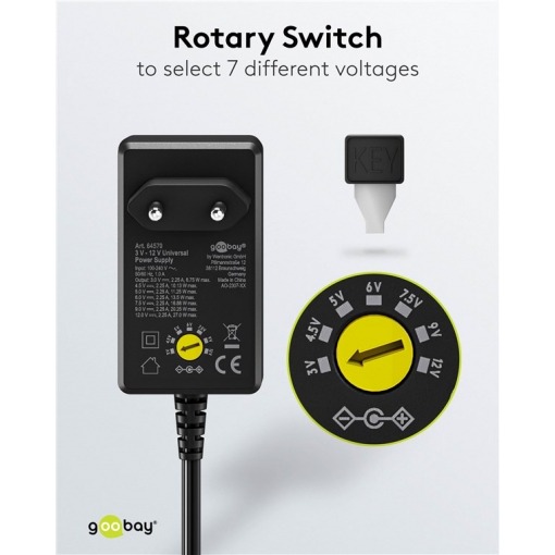 Batterieliminator, 3-12V, 1A, 12W - Bilde 3
