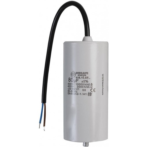 Kondensator - drift, 80uF, 450V, ledning, boltfeste