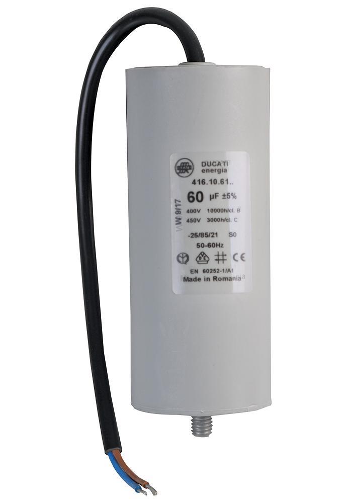 Kondensator - drift, 60uF, 450V, ledning, boltfeste